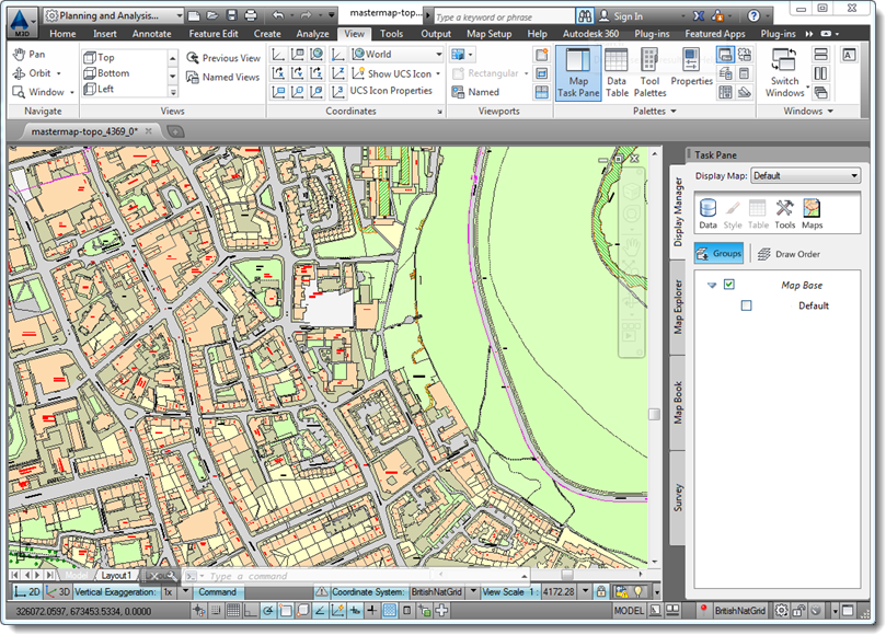 A screenshot of a map illustrating Autocad Map 3d software